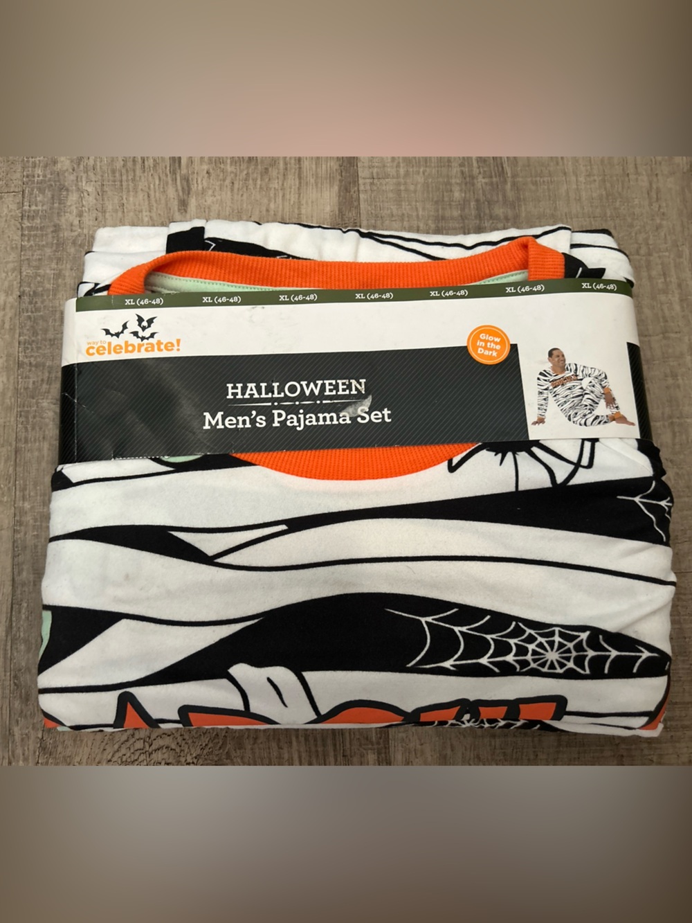 Mens Halloween PJ Set Costume Mummy Dracula Glow In The Dark Pajama Size XL NEW